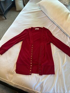 Zenana Outfitters Deep Red Button-Front Open Cardigan